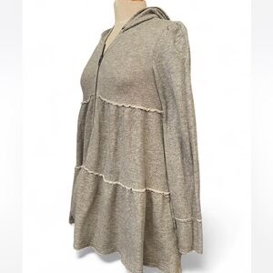 FREE PEOPLE Tiered Trapeze Full Zip Hoodie Grey Oversized XS